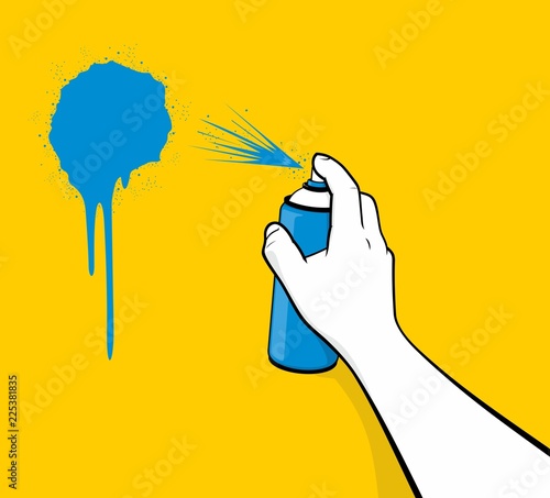 Man hand using blue spray painting
