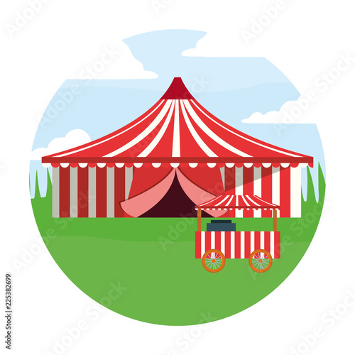 circus tent and food booth in the field carnival