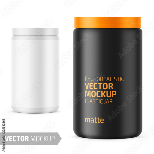 White matte plastic jar with lid for powder.