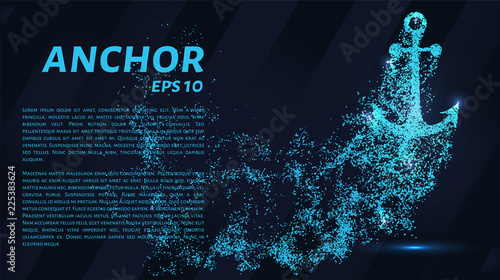 The anchoring of the particles on a dark background. The anchor consists of geometric shapes. Vector illustration.