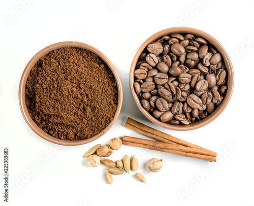 coffee beans and ground coffee