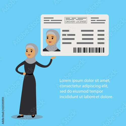 Arabic woman in traditional clothes with driver license