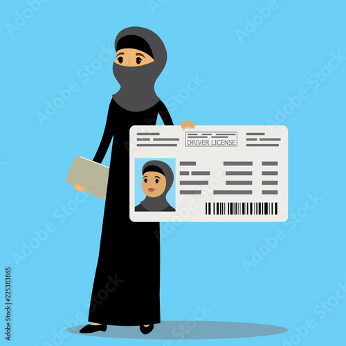 Arabic woman in traditional clothes with driver license