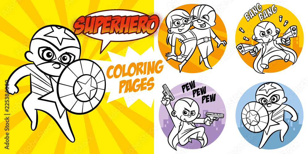 Superhero Coloring Book. Comic character Vector Illustration