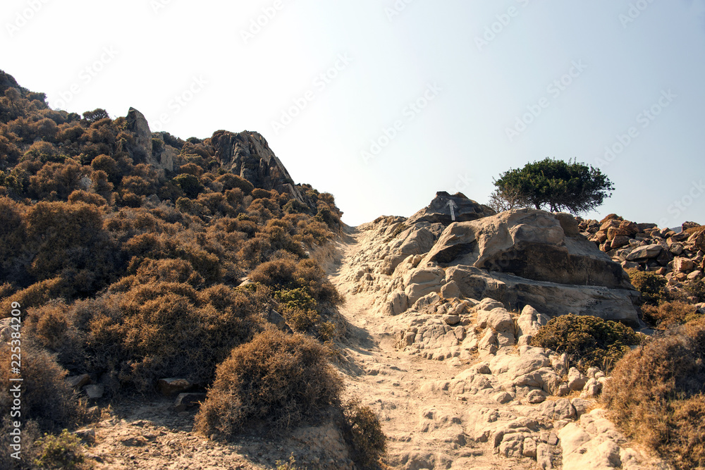 A rocky path in the hills in the island of Patmos, Greece
