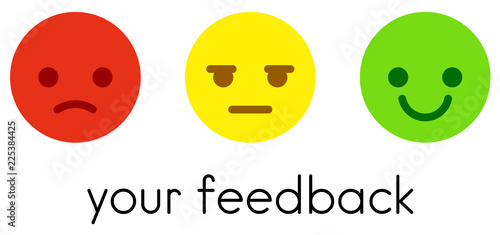 Leave your feedback. Satisfaction scale with color smileys buttons.