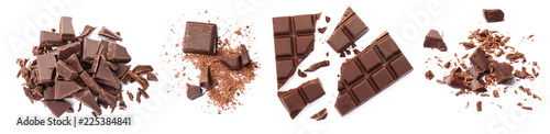 Set with delicious chocolate on white background