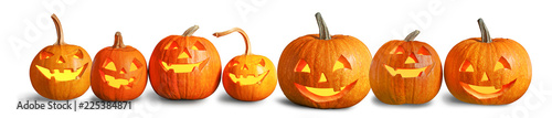 Halloween pumpkin head jack lanterns on white background