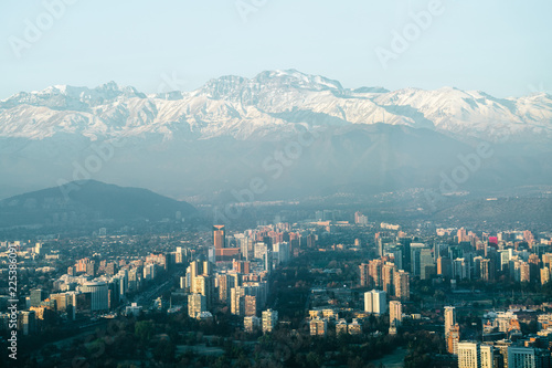 Urban sprawl in the city of Santiago in Chile with the Andes Mountains in the background