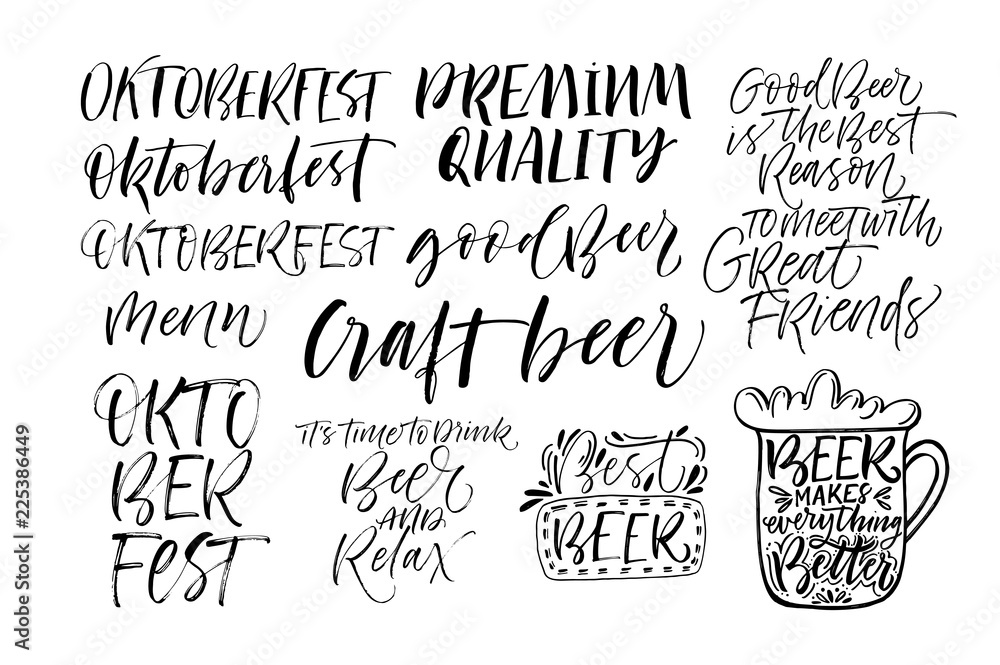 Set of beer phrases. Hand drawn brush style modern calligraphy. Vector illustration of handwritten lettering.