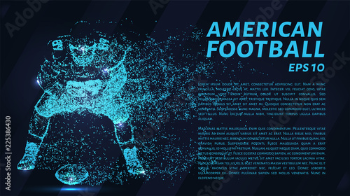 American football particles on a dark background. Football consists of geometric shapes. Vector illustration