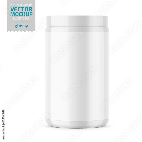 White glossy plastic jar with lid for powder.