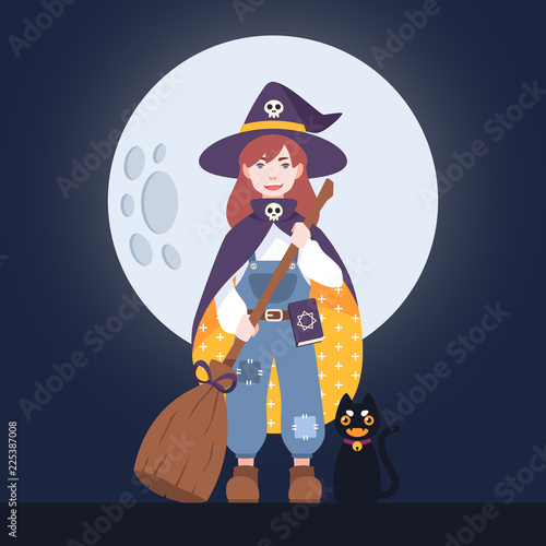 little witch girl and her cat (ID: 225387008)