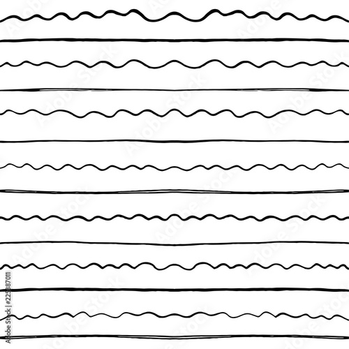 Vector simple seamless wavy line pattern. Doodle ink illustration.