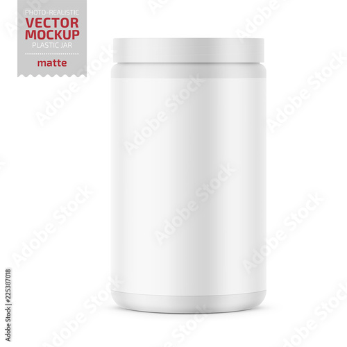 White matte plastic jar with lid for powder.
