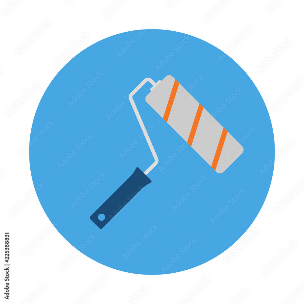 Paint roller flat icon isolated on blue background. Modern Repair and construction equipment sign symbol in flat style. Working tools Vector illustration for web and mobile design. Paint roller flat icon isolated on blue background. Modern Repair and construction equipment sign symbol in flat style. Working tools Vector illustration for web and mobile design.