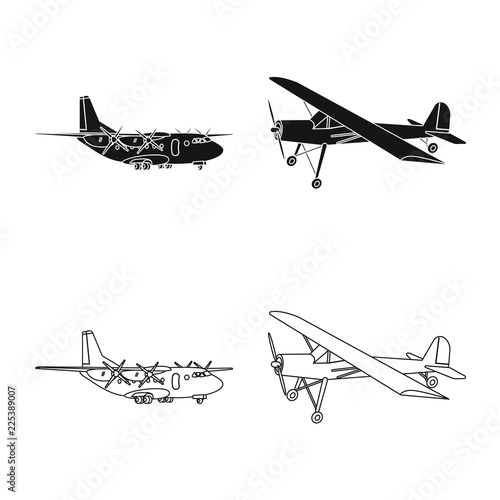 Vector design of plane and transport logo. Collection of plane and sky stock symbol for web.