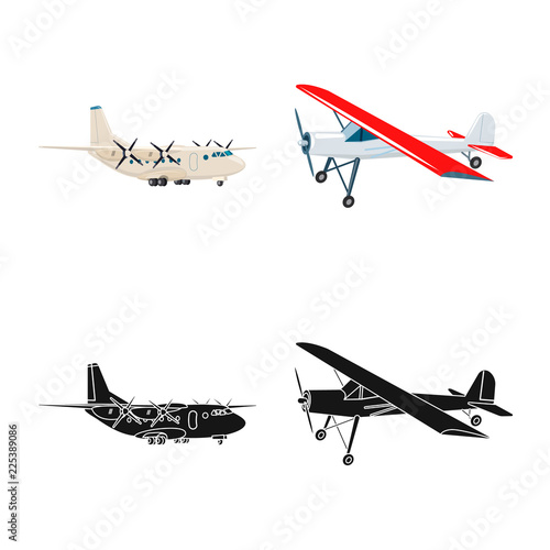 Isolated object of plane and transport sign. Set of plane and sky stock vector illustration.