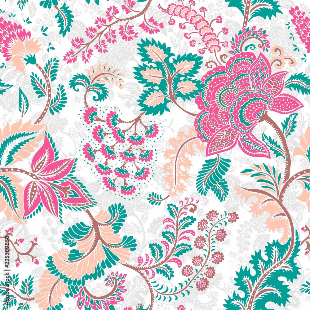 Pink and Turquoise Floral Seamless Pattern