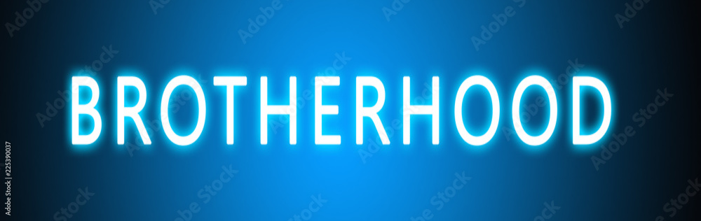 Brotherhood - glowing white text on blue background