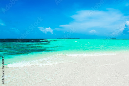 Beautiful landscape of clear turquoise Indian ocean  Maldives islands