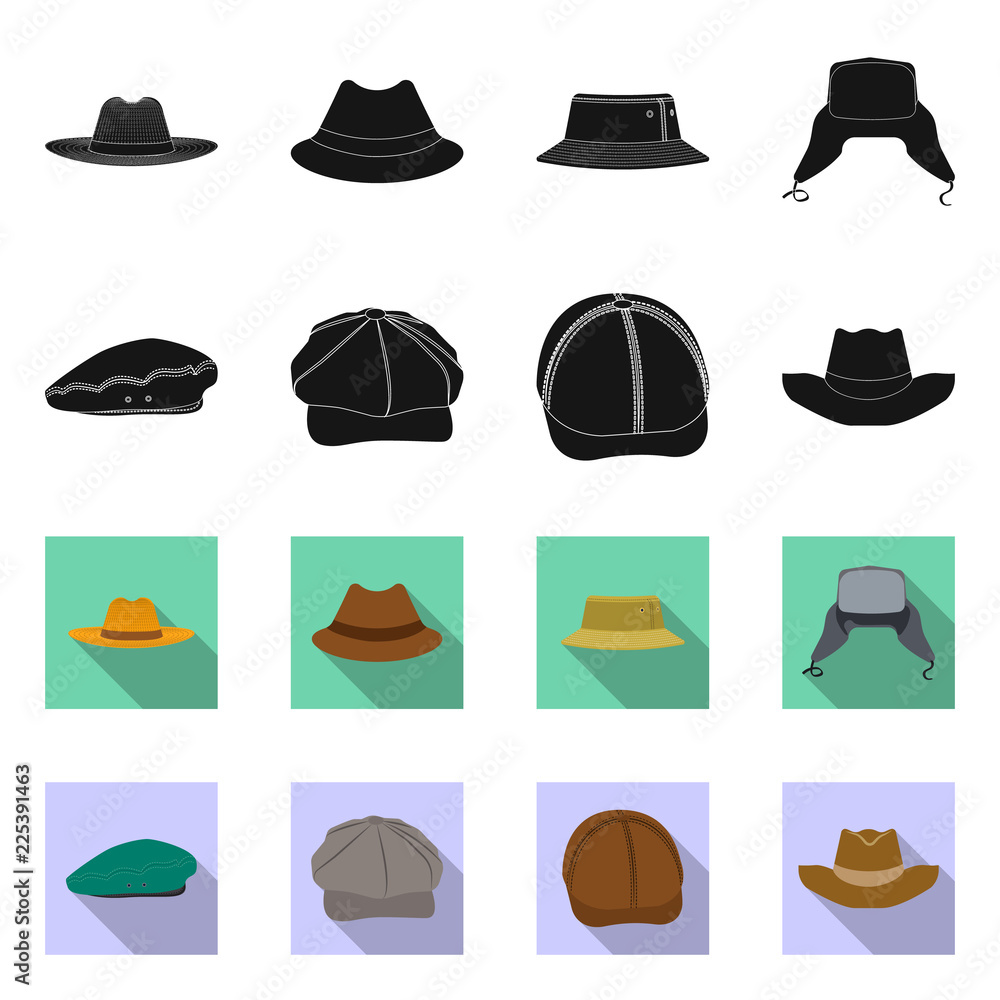 Vector illustration of headgear and cap icon. Collection of headgear and accessory vector icon for stock.
