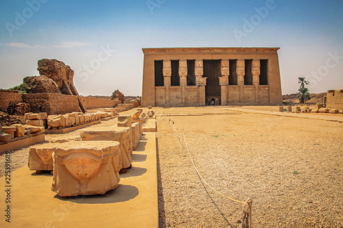 The ruins of the beautiful ancient temple of Dendera or Hathor Temple. Egypt, Dendera, an ancient Egyptian temple near the city of Ken photo