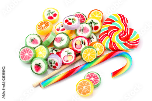 Different colorful lollipops candy isolated.