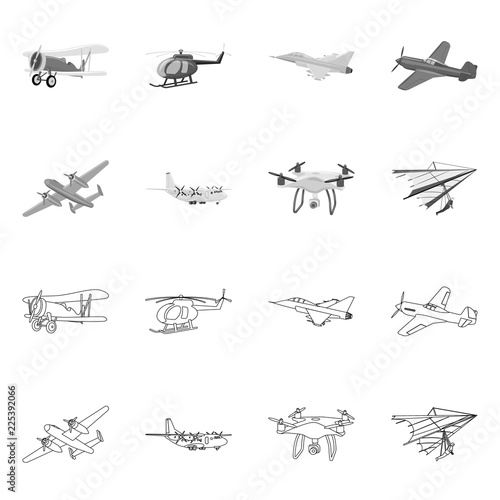 Vector design of plane and transport icon. Collection of plane and sky vector icon for stock.