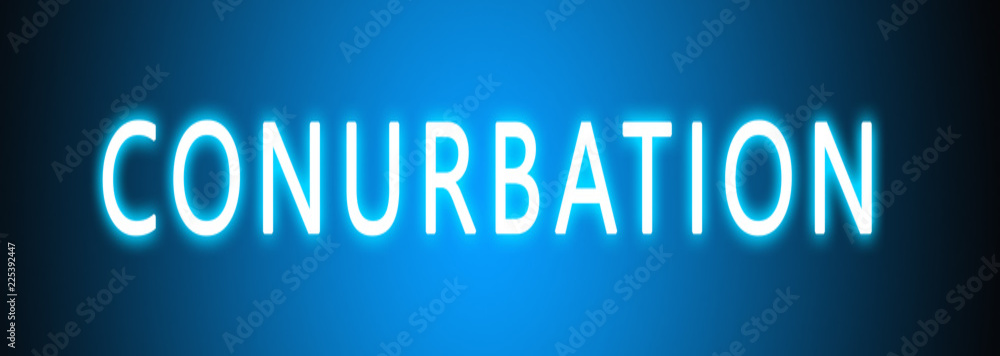 Conurbation - glowing white text on blue background Conurbation - glowing white text on blue background