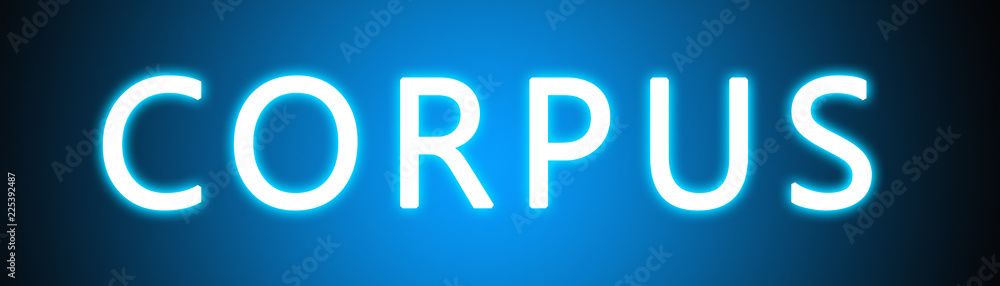 Corpus - glowing white text on blue background Corpus - glowing white text on blue background