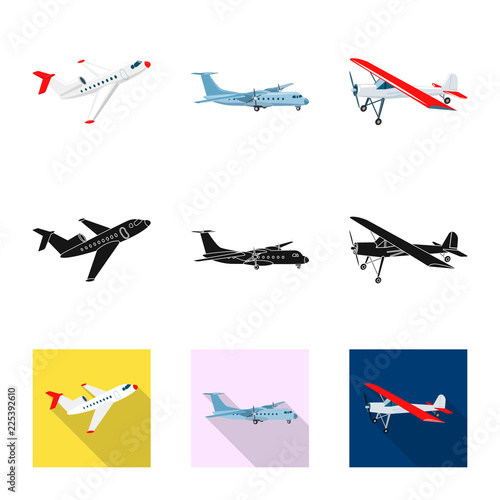 Vector design of plane and transport symbol. Collection of plane and sky vector icon for stock.