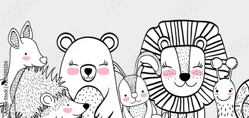happy wild animals friends together