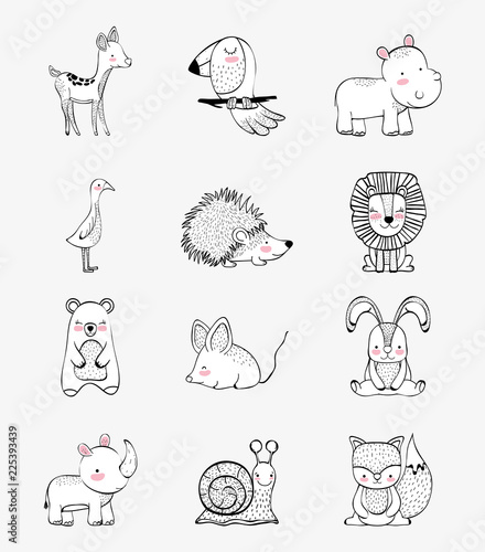 set cute wild animals character