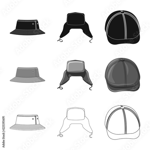 Isolated object of headgear and cap sign. Collection of headgear and accessory vector icon for stock.