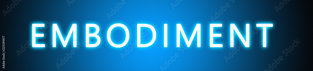 Embodiment - glowing white text on blue background Embodiment - glowing white text on blue background