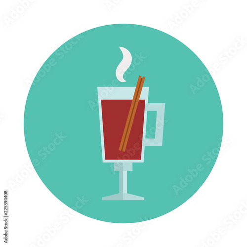 Mulled wine flat icon isolated on blue background. Simple 
Mulled wine sign symbol in flat style. Hot drinks element Vector illustration for web and mobile design.