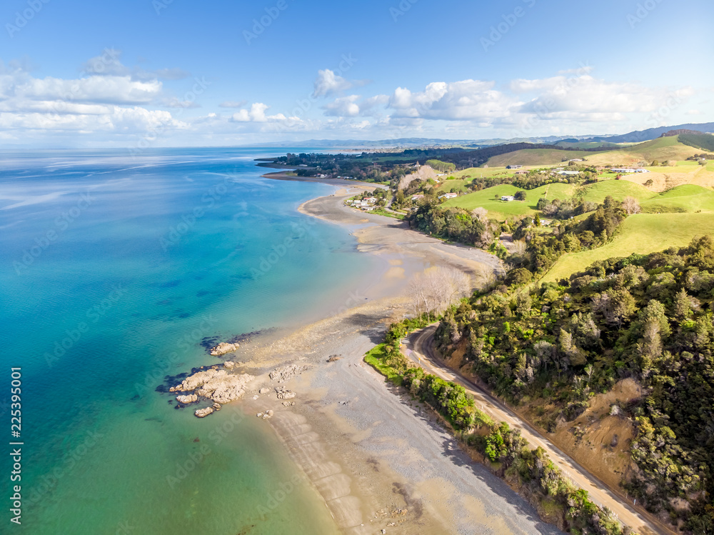 Drone arial view of a stony beach on the Coromandel Peninsula