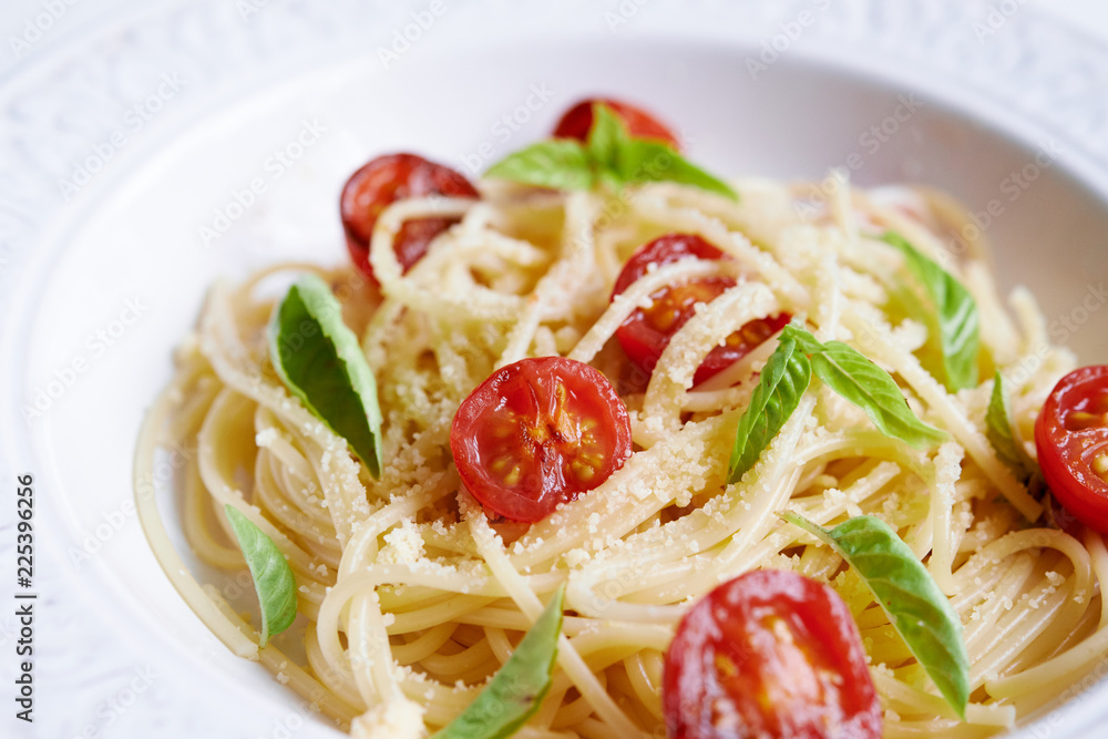 pasta with bacil and tomatoes pasta with bacil and tomatoes