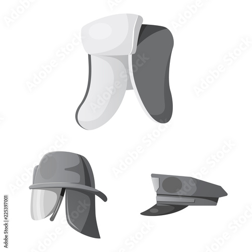 Vector illustration of headgear and cap symbol. Collection of headgear and accessory stock vector illustration.