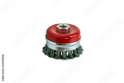 Brush cup for stripping surfaces from metal and stone isolated on white background