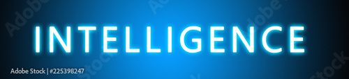 Intelligence - glowing white text on blue background