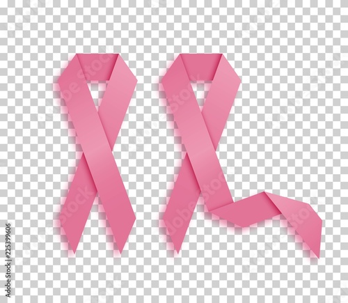 Pink ribbons set isolated on a transparent background. Vector illustration