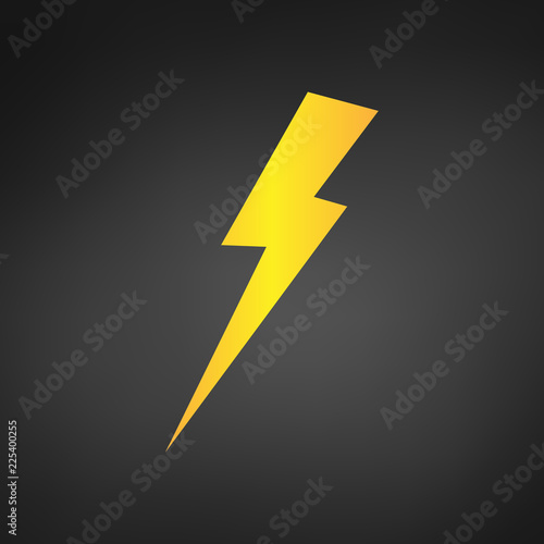 Yellow lightning or charging Icon vector. Simple flat symbol. Yellow pictogram illustration on black background.