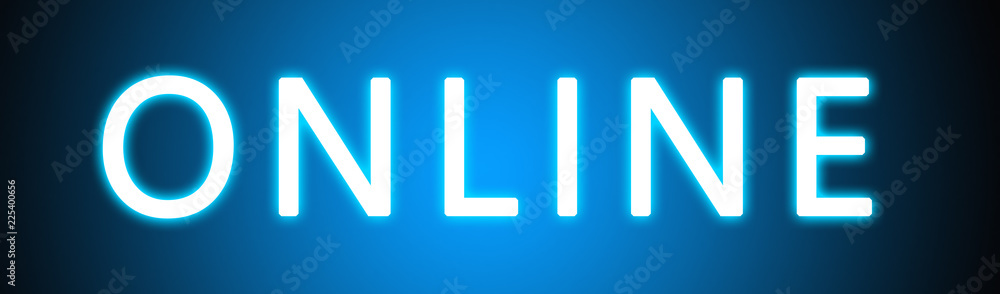 Online - glowing white text on blue background Online - glowing white text on blue background
