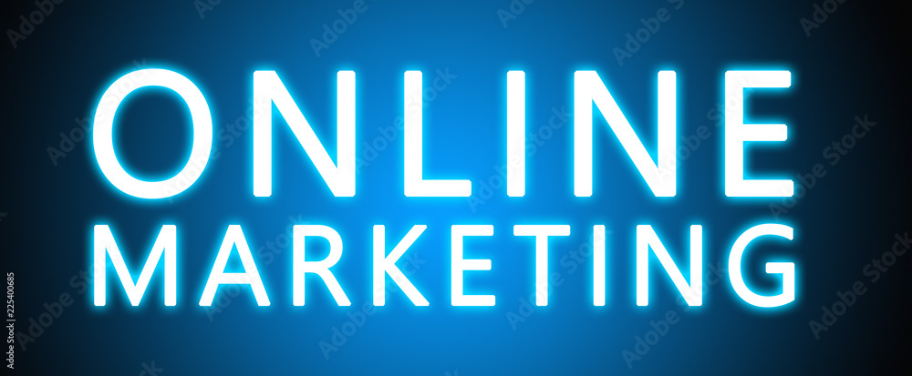Online Marketing - glowing white text on blue background Online Marketing - glowing white text on blue background