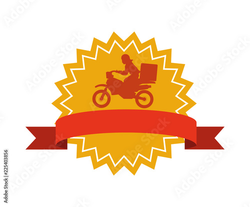 delivery worker in motorcycle seal stamp