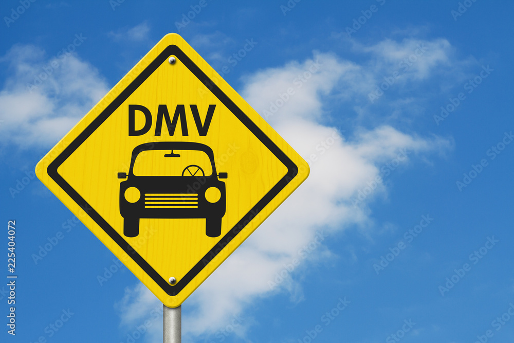 Fototapeta premium Wizyta na znaku ostrzegawczym DMV Highway