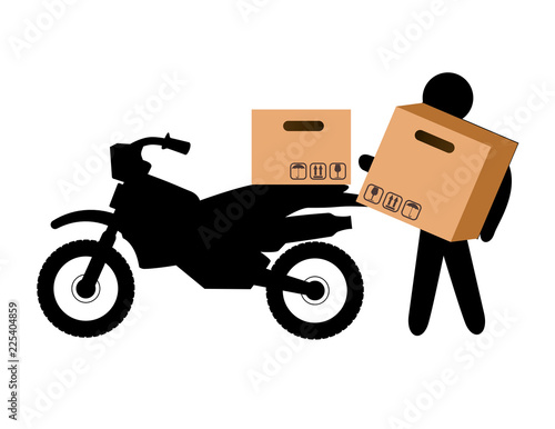 delivery worker lifting box and motorcycle