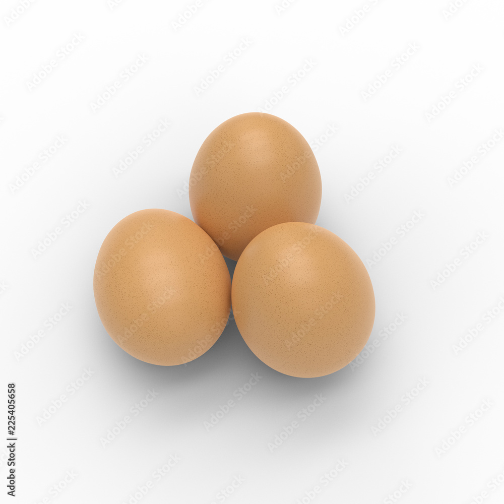 Hi resolution 3D render of three eggs isolated on white Hi resolution 3D render of three eggs isolated on white